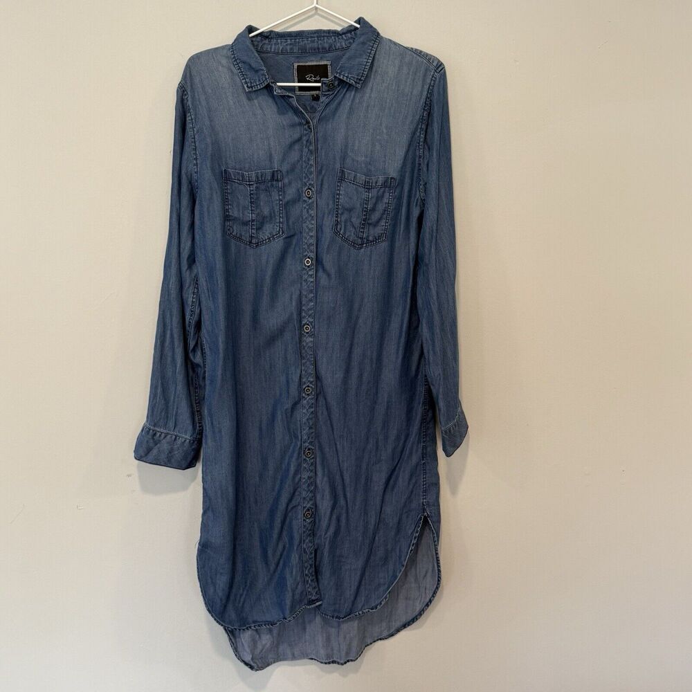 Rails Dark Wash Chambrah Denim Pullover Collared Shirt Midi Dress Sz Small 1650